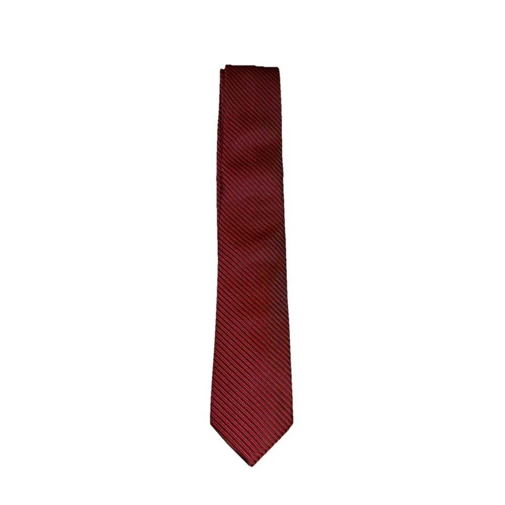 Zenio Boys Or Teen Size Tie Skinny Dark Red On Black Stripe 57